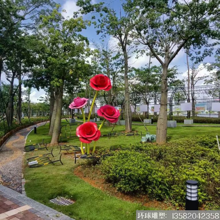 不銹鋼仿真玫瑰花雕塑<div   id=